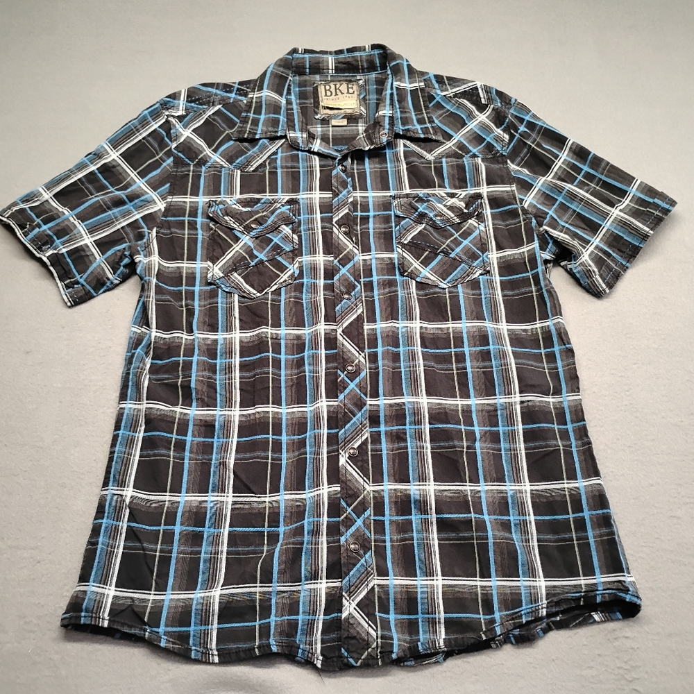 BKE Casual Blue and Black Checkered Shirt L